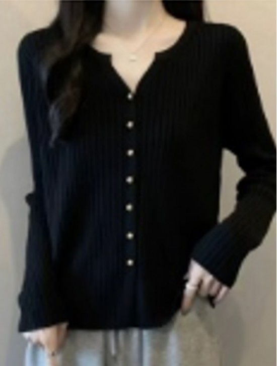 V-Neck Long Sleeve Knitted Open Cardigan